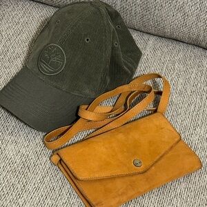 Timberland Olive Cap and Mustard Leather Bag